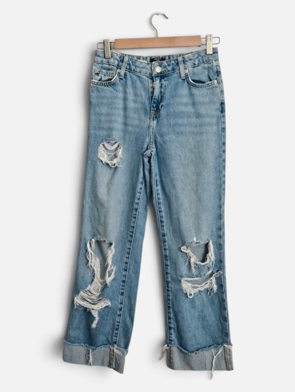 Forever 21 Kids Cuffed Distressed Denim Light wash Jeans Size 11/12